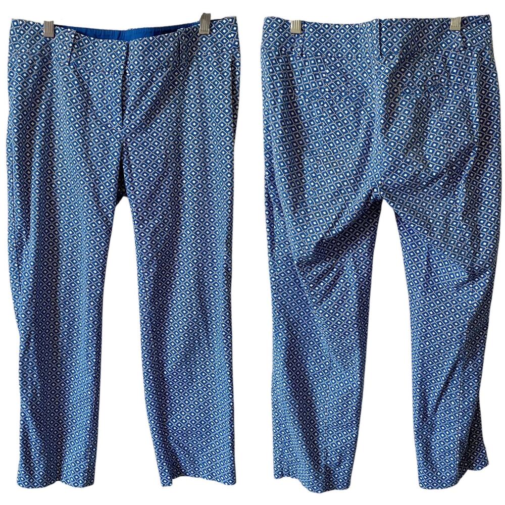 ANN TAYLOR Carnegie Crop Geometric Print Pants Blue Size 2 Business Casual
